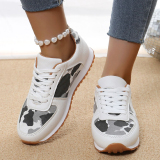 Brown Casual PU Leather leopard Strap Design Closed Sport Shoes Sneakers