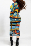Light Purple Letter Print Long Sleeve O Neck Casual Outing Bodycon Pencil Tank Midi Dress