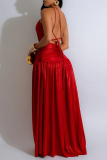 Black Glossy Halter Maxi Dress Formal Sleeveless Halter Neck with Keyhole Cutout High Slit Shiny Party Evening Gown
