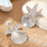 Silver Alloy Casual Vacation Exaggerated Starfish Shell Shaped Earrings