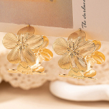Golden Alloy Casual Party Solid Color Flowers Shaped Hoop Earrings