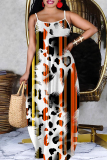 Grey Graphic Print Sleeveless Backless Spaghetti Strap Casual Outing Straight Loose Maxi Dress