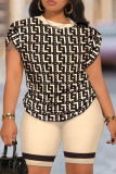 Red Casual Letter Print Round Neck Short Sleeve T-shirt and Shorts Two Pieces Matching Sets
