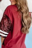 Purple Casual Loose Sequins Round Neck Half Sleeve Football Wear Cheering Squad T-Shirts