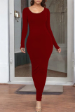 White O Neck Long Sleeve One Step Skirt Causal Outing Bodycon Cotton Maxi Dress