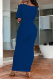 White O Neck Long Sleeve One Step Skirt Causal Outing Bodycon Cotton Maxi Dress