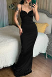 Green Sleeveless Backless Spaghetti Strap Cross Straps Floor Length Formal Evening Party Bodycon Mermaid Maxi Slip Dress