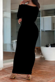 White O Neck Long Sleeve One Step Skirt Causal Outing Bodycon Cotton Maxi Dress