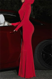 Blue Long Sleeve Floor Length Casual Outing Mermaid Hem Bodycon Hooded Cotton Maxi Dress