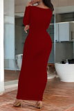 White O Neck Long Sleeve One Step Skirt Causal Outing Bodycon Cotton Maxi Dress