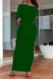 White O Neck Long Sleeve One Step Skirt Causal Outing Bodycon Cotton Maxi Dress