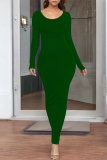 White O Neck Long Sleeve One Step Skirt Causal Outing Bodycon Cotton Maxi Dress
