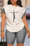 Red Casual Letter Print Round Neck Short Sleeve T-shirt and Shorts Two Pieces Matching Sets