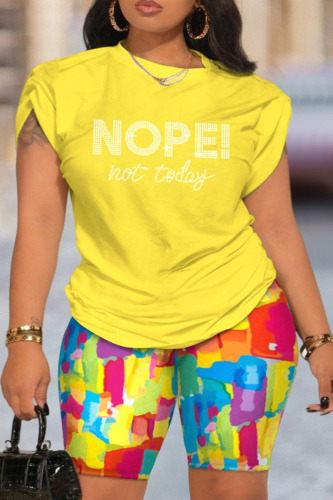 Red Casual Letter Print Round Neck Short Sleeve T-shirt and Shorts Two Pieces Matching Sets