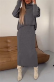 Camel Turtleneck Long Sleeve Tops and Vest Dress Fall Winter Sweater Two Pieces Sets