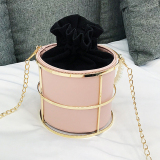Pink Casual Outing Dating Party Club Chains Drawstring Pearls Decor Crossbody Clutch Cylinder Bags