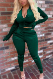 Black Green Street Pleuche Solid V Neck Long Sleeve Regular Sleeve Regular Two Pieces