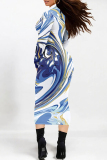 Black White Geometric Letters Print Half A Turtleneck Long Sleeve Casual Street Wrap Pencil Midi Dress