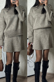 White Knitted Casual Round Neck Long Sleeve Tops and A-line Mini Skirts Sweater Two Pieces Sets