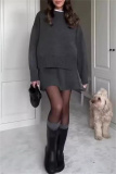 White Knitted Casual Round Neck Long Sleeve Tops and A-line Mini Skirts Sweater Two Pieces Sets