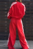 Black Casual Stripe V Neck Long Sleeve Sweatshirts and Wide Leg Pants Two Pieces Sweatsuits Sets