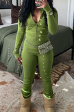 Blue Sportwear Pocket Zipper Collar Long Sleeve Jacket and Flare Leg Pants Two Pieces Sweatsuits Sets