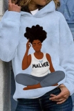 White Casual Figure Print Basic Hooded Long Sleeve Tops Fall Winter Sweatshirts