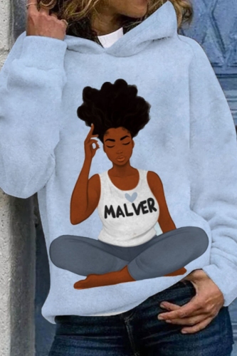 White Casual Figure Print Basic Hooded Long Sleeve Tops Fall Winter Sweatshirts