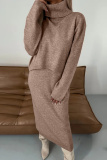 Camel Turtleneck Long Sleeve Tops and Vest Dress Fall Winter Sweater Two Pieces Sets