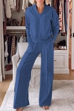 Wine Red Loose Casual V Neck Long Sleeve Sweatshirt and Wide Leg Pants Two Pieces Matching Sets