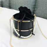 Pink Casual Outing Dating Party Club Chains Drawstring Pearls Decor Crossbody Clutch Cylinder Bags
