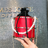 Pink Casual Outing Dating Party Club Chains Drawstring Pearls Decor Crossbody Clutch Cylinder Bags