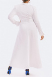 Green Deep V Neck Long Sleeve with Flared Cuffs Side High Slit Long Flowing Layer Ruched Maxi Dress