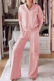 Wine Red Loose Casual V Neck Long Sleeve Sweatshirt and Wide Leg Pants Two Pieces Matching Sets