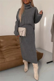 Camel Turtleneck Long Sleeve Tops and Vest Dress Fall Winter Sweater Two Pieces Sets