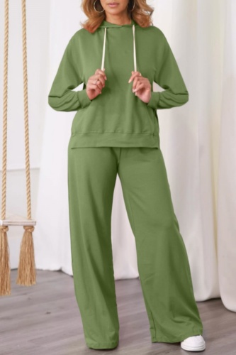 Black Sportwear Casual Hooded Long Sleeve Sweatshirt and Drawstring Wide Leg Pants Two Pieces Sweatsuit Sets