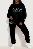 Red Sportwear Casual Figure Print Round Neck Long Sleeve Sweatshirt and Pants Two Pieces Sweatsuit Sets
