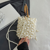Off-white Casual Pearls Decor Woven Handbag Crossbody Bag