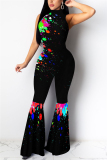 Black and red street Coloured drawing Sleeveless O Neck Jumpsuits