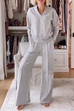 Wine Red Loose Casual V Neck Long Sleeve Sweatshirt and Wide Leg Pants Two Pieces Matching Sets