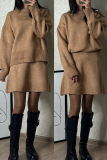White Knitted Casual Round Neck Long Sleeve Tops and A-line Mini Skirts Sweater Two Pieces Sets