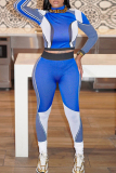 Yellow Skinny Sportwear Casual Contrast Turtleneck Long Sleeve Tops and Pants Two Pieces Sweatsuits Sets