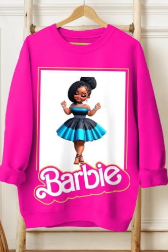 Rose Red Casual Figure Letter Print Round Neck Long Sleeve Tops Sweatshirts