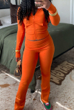 Blue Sportwear Pocket Zipper Collar Long Sleeve Jacket and Flare Leg Pants Two Pieces Sweatsuits Sets