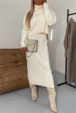 Camel Turtleneck Long Sleeve Tops and Vest Dress Fall Winter Sweater Two Pieces Sets