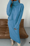 Camel Turtleneck Long Sleeve Tops and Vest Dress Fall Winter Sweater Two Pieces Sets