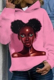 White Casual Figure Print Basic Hooded Long Sleeve Tops Fall Winter Sweatshirts