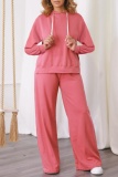 Black Sportwear Casual Hooded Long Sleeve Sweatshirt and Drawstring Wide Leg Pants Two Pieces Sweatsuit Sets