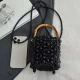Off-white Casual Pearls Decor Woven Handbag Crossbody Bag