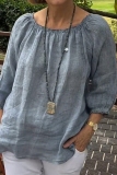 Yellow Loose Cotton And Linen Casual Round Neck Half Sleeve Tops Blouses